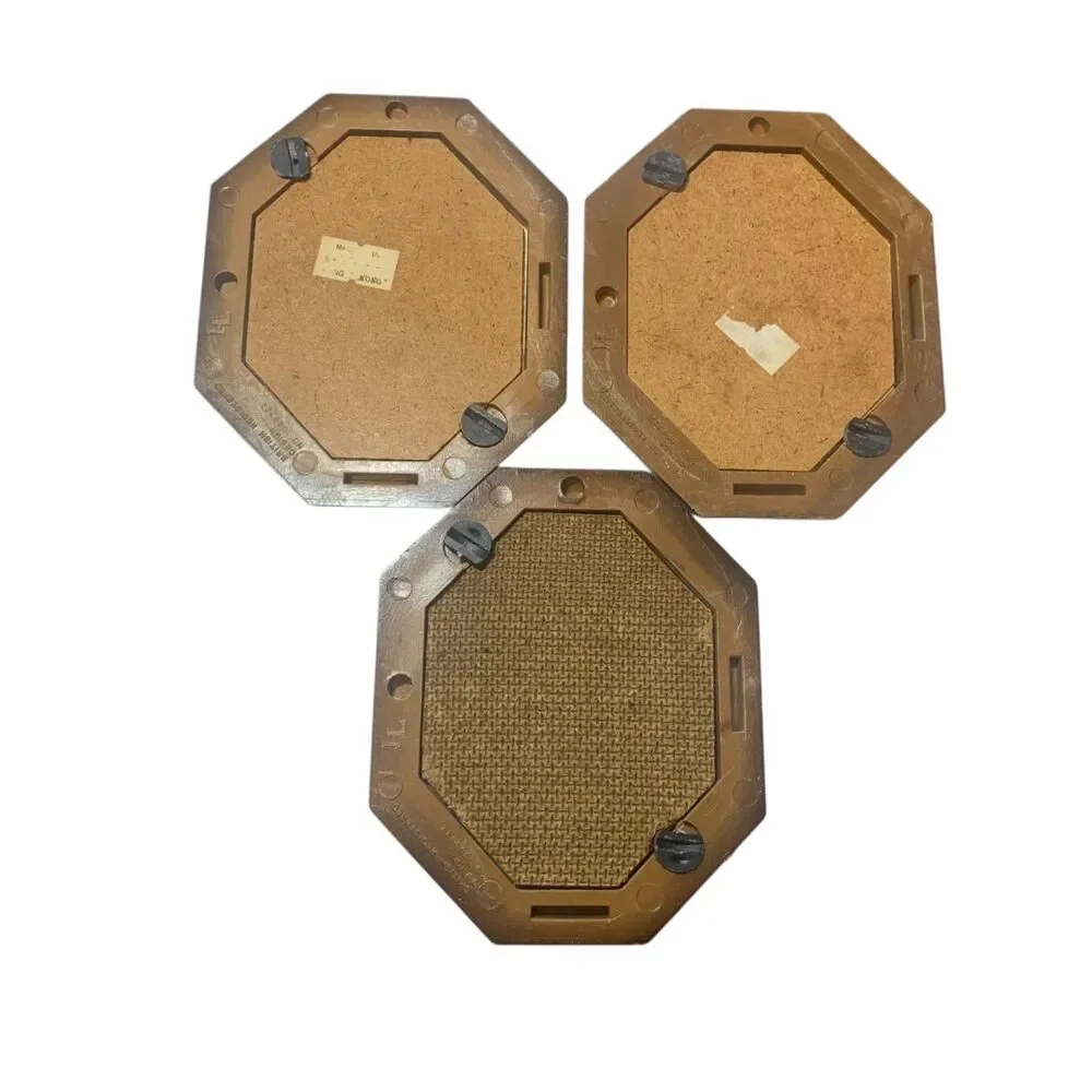 Vintage Old Time Set of 3 Faux Wood Picture Frames Mid Century Gold Trim Ornate